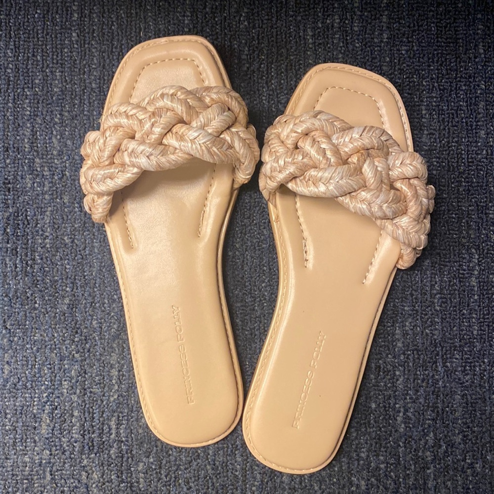 Princess Polly Braided Slide Sandals in Nude/Tan